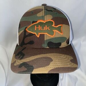 HUK Men's Camo Bass Fish Trucker Snapback Hat Cap